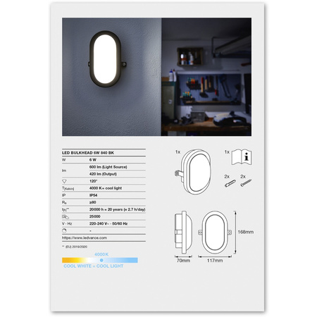 Nástěnná LED lampa 5.5W 4000K IP54 Hermetická venkovní černá BULKHEAD LEDVANCE
