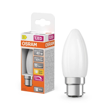LED žárovka B35 B22d svíčka 3,4W = 40W 470lm 2700K teplá bílá 320° Dimmable SUPERSTAR Osram