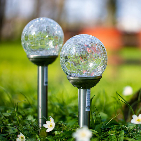 Zahradní LED koule se solárním pohonem Glass Inox 8 cm GOLDLUX (Polux)