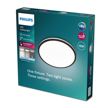 Plafond LED lampa pro povrchovou montáž OZZIET 18W 4000K 30cm černá kulatá PHILIPS