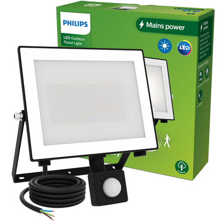 Reflektor LED 50W 5400lm 3000K IP65 se senzorem pohybu a soumraku Black Lois Philips