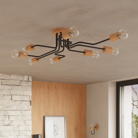 Stropní lustr 8x E27 Přírodní dřevo Černá Timbo Peach Puff SL.1671 Sollux