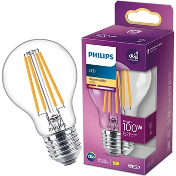 LED žárovka E27 A60 10.5W = 100W 1521lm 2700K Teplá bílá vlákno PHILIPS
