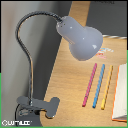 Stolní lampa stolní nastavitelná DONA školní noční světlo E27 klip bílý LUMILED