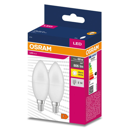 2x LED žárovka E14 B35 7W = 60W 806lm 2700K Teplá bílá 220° OSRAM HODNOTA