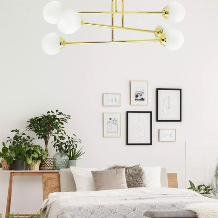 Stropní závěsné svítidlo 6xE27 GOLD PALLE Skleněná lustrová stínidla