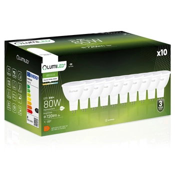 10x Žárovka LED GU5.3, MR16 8W = 80W 720lm 4000K Neutrální bílá 120° LUMILED