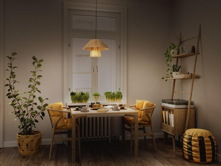 Dekorativní stropní závěsné svítidlo E27 s převisem Hnědý bambusový dekor Ledvance