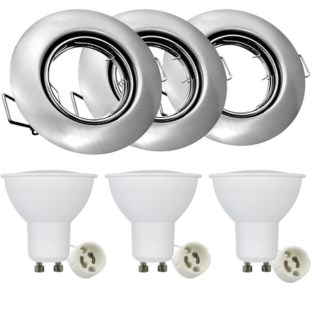3x GOLDLUX (Polux) pohyblivá halogenová žárovka. kulatá. nikl + GU10 3.5W LED žárovka