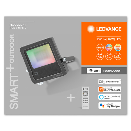 Reflektor LED 20W 3000K 1600lm RGB IP65 LEDVANCE Flood Smart + WiFi + DÁLKOVÉ