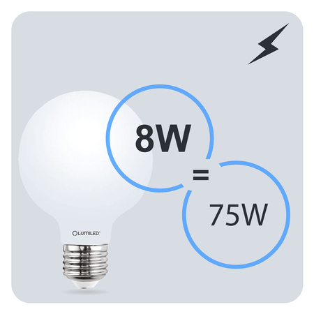Žárovka LED E27, G95 8W = 75W 3000K Teplá bílá Globe Mléčná Filament LUMILED