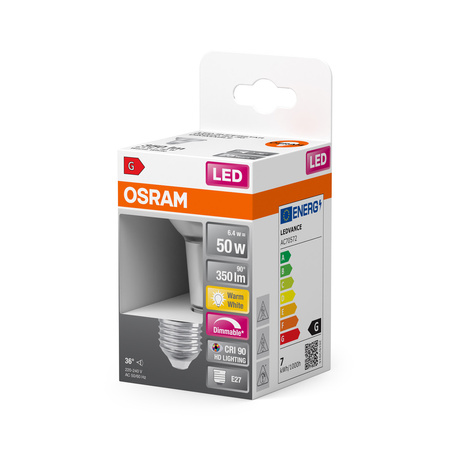 LED PAR20 reflektor E27 6,4W = 50W 350lm 2700K teplá bílá CRI90 36° stmívatelný SUPERSTAR Osram