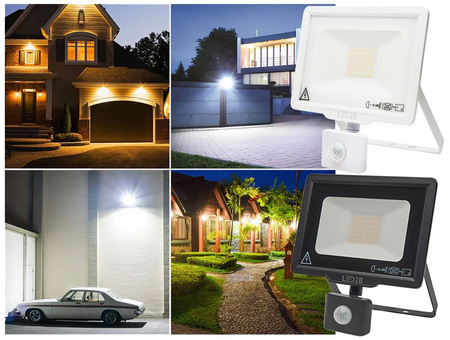 LED reflektor 30W 2400lm 3000K IP44 bílý se senzorem pohybu LED2B KOBI MHC