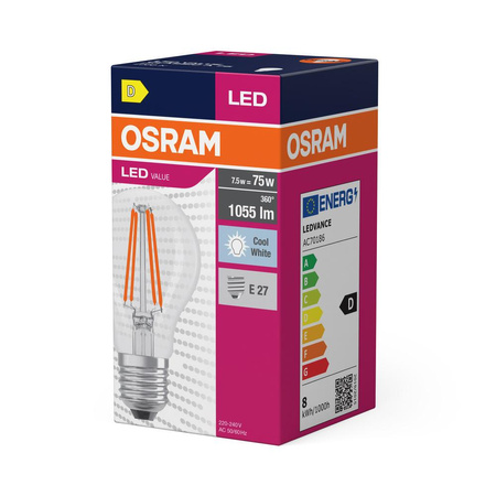 LED žárovka A60 E27 7,5W = 75W 1055lm 4000K Neutral 300° VALUE CLASSIC Osram