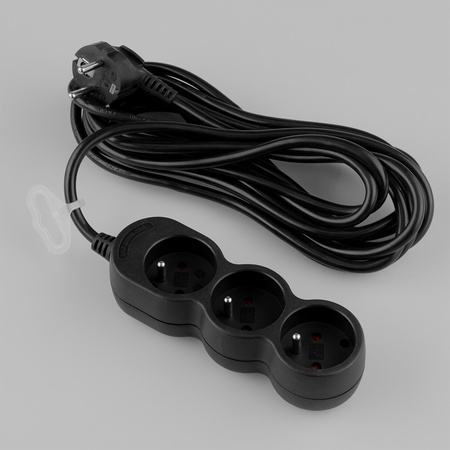 Síťový prodlužovací kabel s uzemněním 3 zásuvky 5m černý kabel Lendo Lumiled