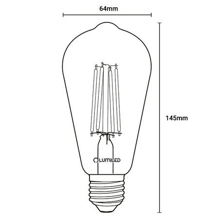Žárovka LED EDISON E27, ST64 6W = 50W 420lm 2200K Teplá bílá 360° Filament Smokey LUMILED