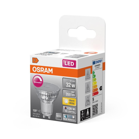 LED PAR16 reflektor GU10 4,1W = 32W 350lm 2700K teplý CRI90 120° stmívatelný SUPERSTAR Osram