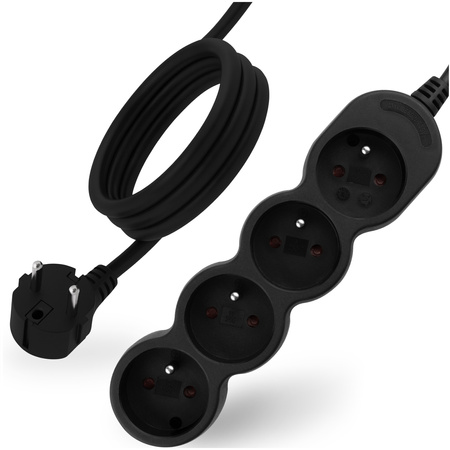 Síťový prodlužovací kabel uzemněný napájecí pásek 4 zásuvky 5 m černý kabel Lendo Lumiled