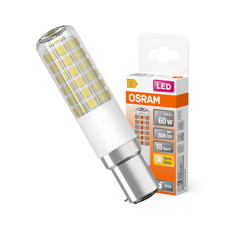 LED žárovka T18 Tubular B15d 6,5W = 60W 806lm 2700K Warm 320° SPECIAL Osram