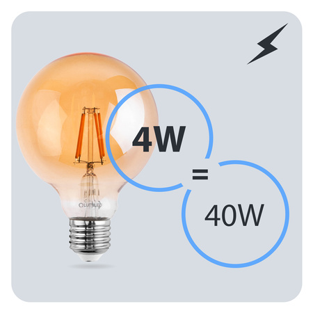 Žárovka Dekorativní Kulka LED E27, G125 4W = 40W 470lm 2000K Teplá bílá 360° Filament Globe Amber LUMILED
