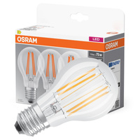 3x LED žárovka E27 A60 CL 7.5W = 75W 1055lm 2700K Teplá bílá 300° vlákno OSRAM BASE