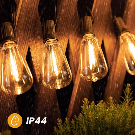 Solární zahradní girlanda 30x LED dekorativní žárovky 9,8 m 2700K Warm + PYRIS LUMILED dálkové ovládání