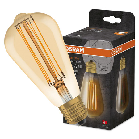 Dekorativní LED žárovka E27 ST64 5.8W = 40W 470lm 2200K Teplá bílá 320° vlákno stmívatelné OSRAM Vintage 1906