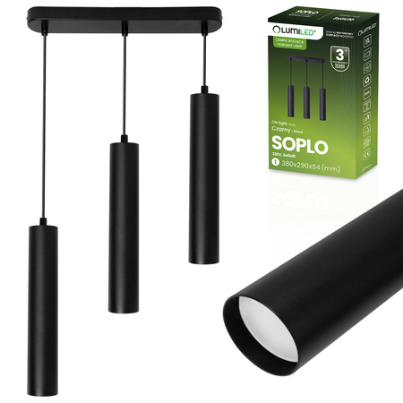 Stropní závěsné svítidlo 29cm Reflektor 3x GU10 LED SOPLO Black LUMILED