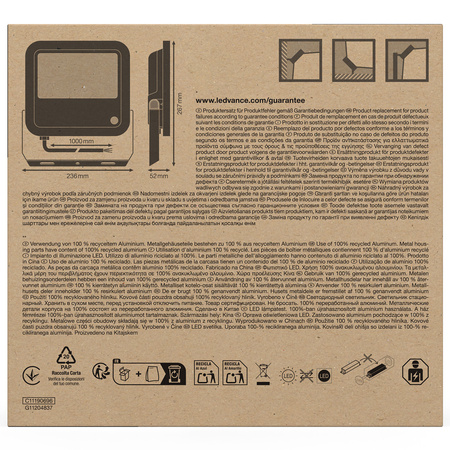 LED reflektor 69W 10000lm 4000K IP66 černý se soumrakovým senzorem LEDVANCE Reflektor