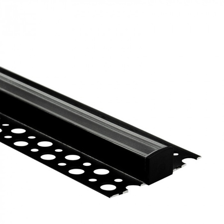 Hliníkový LED profil pro sádrokarton REGIPS Podprofil pro dlaždice černý 1m s průhledným difuzorem pro LED pásky + koncovky GN Ecolight series
