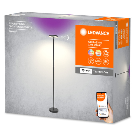 LED stojací stojací lampa 24W 850lm RGB CCT stmívatelná nastavitelná černá SMART+ WiFi podložka Luminare Ledvance