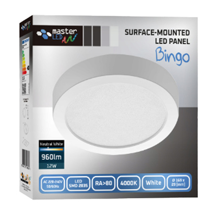 LED panel Stropní svítidlo 12W 960lm 4000K Neutrální povrchová montáž Kulatá bílá Proma Masterled