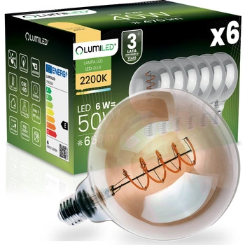 6x LED žárovka E27 Sphere G125 6W = 50W 660LM 2200K teplá bílá 360° Smoke Filament LUMILED