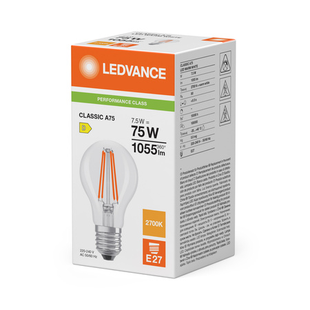 LED žárovka A60 E27 7,5W = 75W 1055lm 2700K teplá bílá FILAMENT LEDVANCE