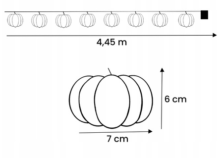Baterie Garland 8xLED Dekorativní dýně 4.45m Halloweenská světla + USB C