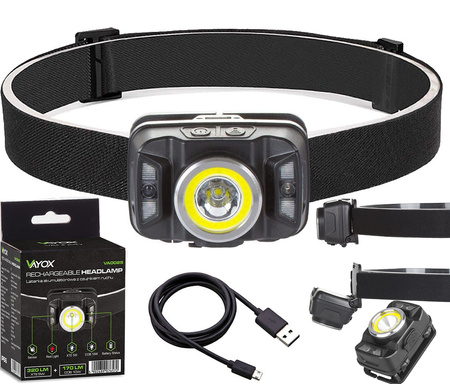 Dobíjecí LED čelovka s pohybovým senzorem XTE 5W + COB 10W VA0025 VAYOX