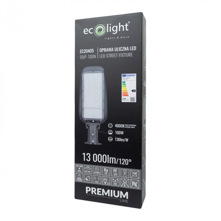 LED pouliční osvětlení 100W 13000lm 4000K neutrální IP65 130lm/W PREMIUM Ecolight
