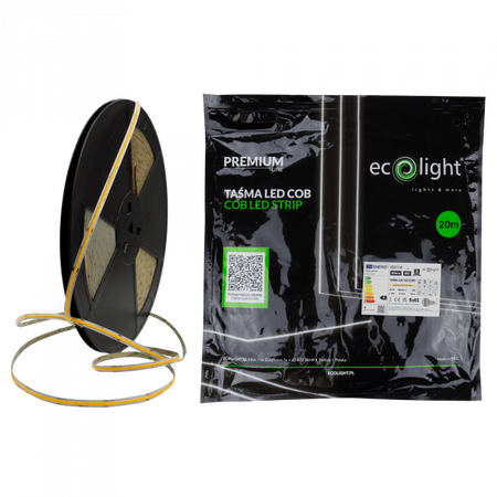 LED pásek COB 9W/m 945lm/m 480LED/m 12V 3000K teplá bílá IP67 Roll 20m Ecolight