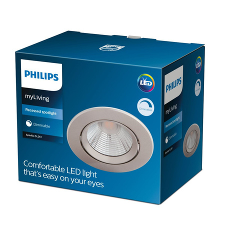 LED SPARKLE 5,5W 2700K Stmívatelné kulaté saténové svítidlo pro zápustnou montáž PHILIPS