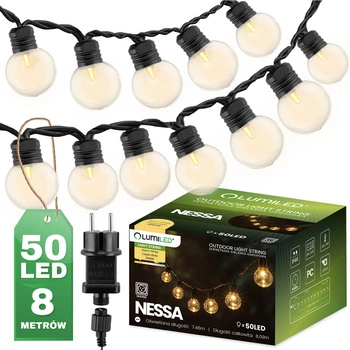 Venkovní řetěz 8m, 50x LED 3000K NESSA LUMILED