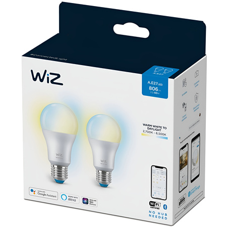 2x LED žárovka E27 A60 8W = 60W 2700-6500K SMART WiFi WiZ