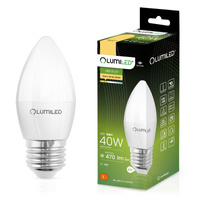 Žárovka LED E27, B35 5W = 40W 470lm 3000K Teplá bílá 180° LUMILED