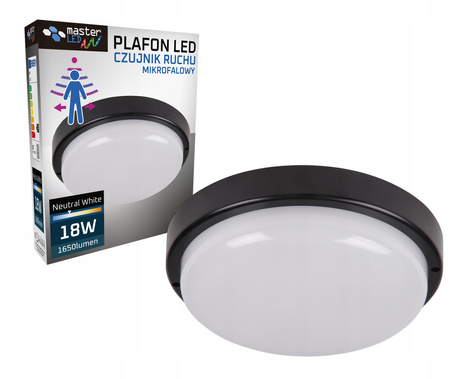 Plafond LED stropní svítidlo 18W 2700K neutrální 120° s pohybovým čidlem černé IP54 Max. počet svítidel Masterled