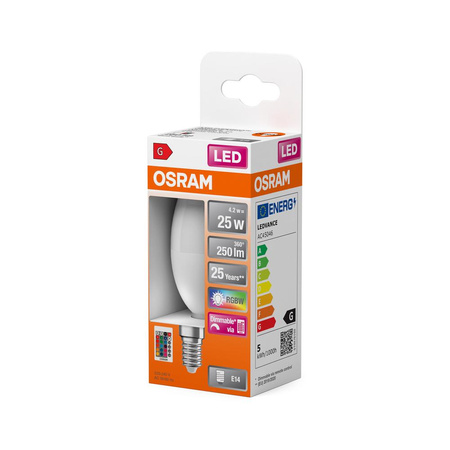 LED žárovka B37 Candle E14 4,2W = 25W 250lm 2700K RGBW 200° stmívatelná Pilot Retrofit Filament Osram
