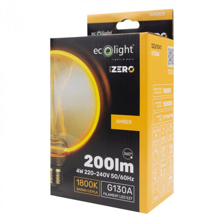 LED žárovka G130 E27 4W 200lm 1800K teplá bílá FILAMENT dekorativní ZERO Ecolight