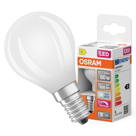 LED žárovka E14 P45 6,5W = 60W 806lm 4000K neutrální bílá 320° stmívatelná vlákno OSRAM SUPER STAR