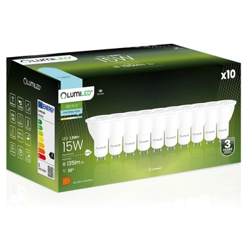 10x Žárovka LED GU10, 1.5W = 15W 135lm Studená bílá 6500K 36° LUMILED