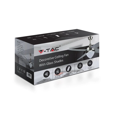 60W stropní ventilátor s vestavěným CCT LED světelným zdrojem a RF dálkovým ovládáním 4 ramena VT-6043-4 V-TAC