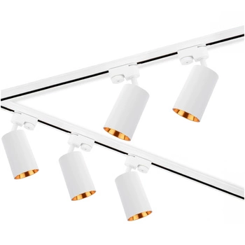 Osvětlovací lišta 3m + 5x reflektor lištový, GU10 Bílý Zlatý SAGI + Spojka L LUMILED