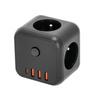 KOBI LINEA PRO CUBE 3x230V rozbočovač s uzemněním a přepínačem + 4xUSB černý